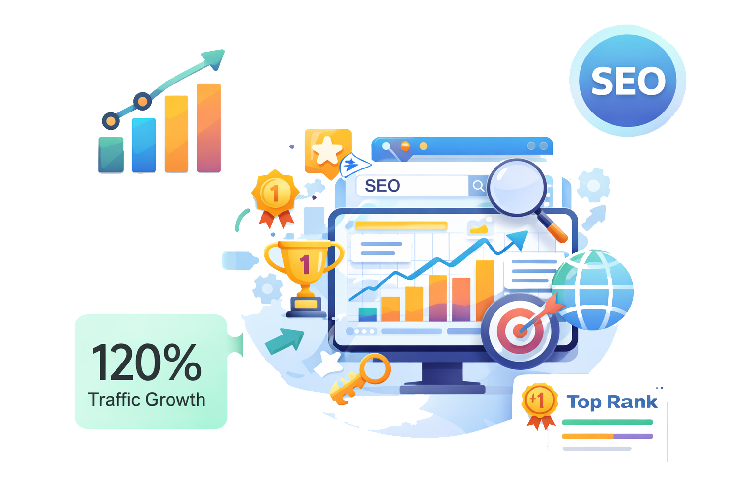 SEO Growth and Digital Marketing Illustration